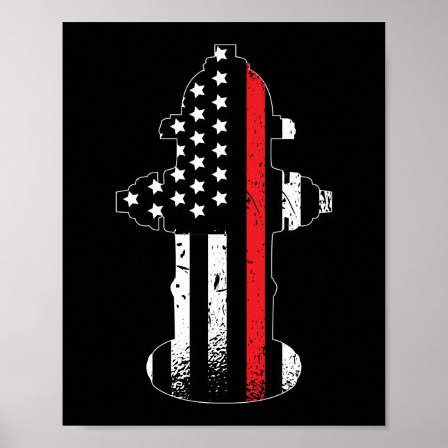 Fire Hydrant Firefighter Thin Red Line Poster (Front)
