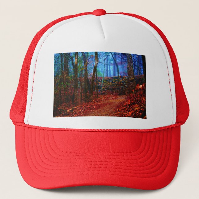 Fire & Ice Forest Oil Painting Gifts Apparel Trucker Hat (Front)