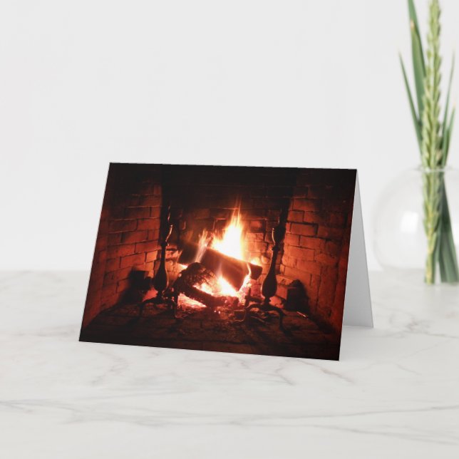 Fire in the Fireplace Burning Brightly Card (Front)