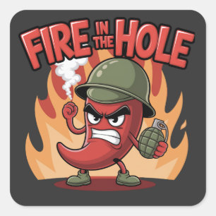 Fire in the Hole Spicy Chili Pepper Funny Food Square Sticker