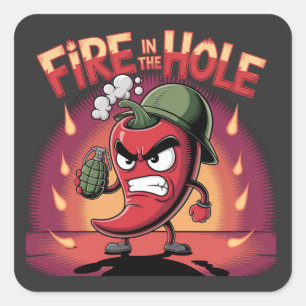 Fire in the Hole Spicy Chilli Pepper Funny Pepper Square Sticker