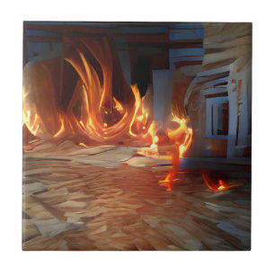 Fire in the wooden house abstract art  tile