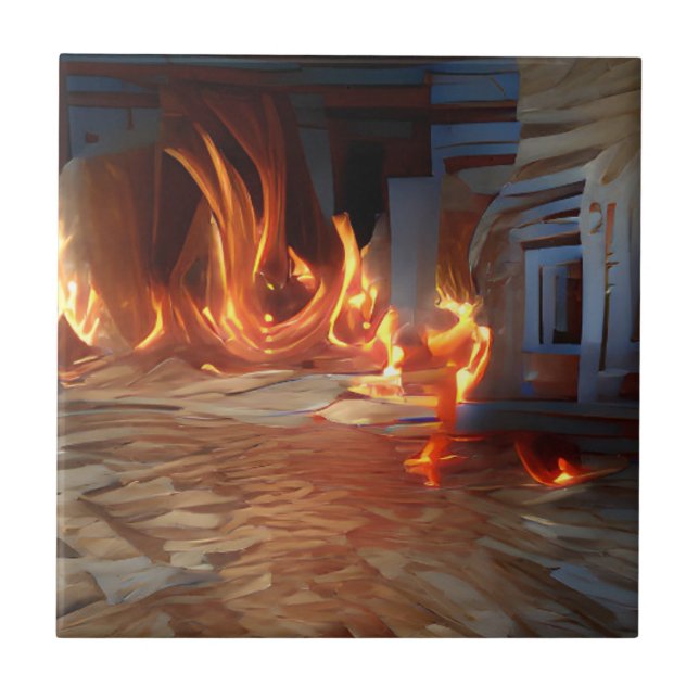 Fire in the wooden house abstract art  tile (Front)