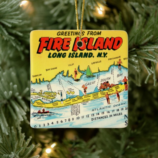 Fire Island Colourful Map Ornament (Tree)