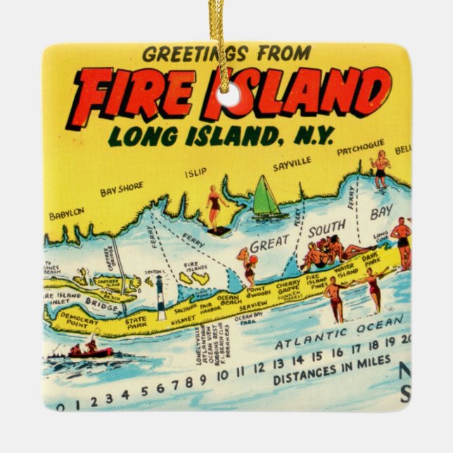 Fire Island Colourful Map Ornament (Front)