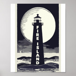 Fire Island Lighthouse New York Moon Poster