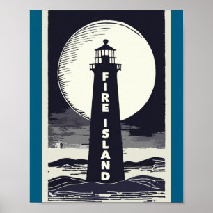 Fire Island Lighthouse New York Moon Poster