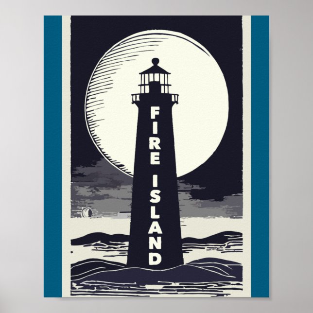 Fire Island Lighthouse New York Moon  Poster (Front)