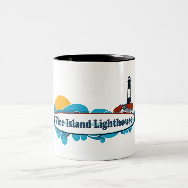 Fire Island Lighthouse. Two-Tone Coffee Mug (Center)