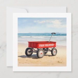 Fire Island red wagon sandy beach LI New York  Card
