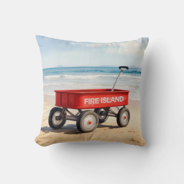 Fire Island red wagon sandy beach LI New York  Cushion (Front)
