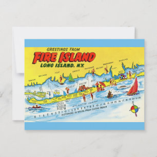 Fire Island Vintage Map  Postcard