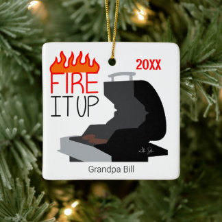 Fire It Up Flames & Grill Personalised Ceramic Ornament