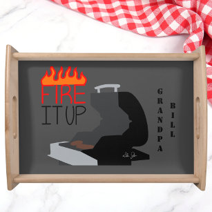 Fire It Up Flames & Grill Personalised  Serving Tray