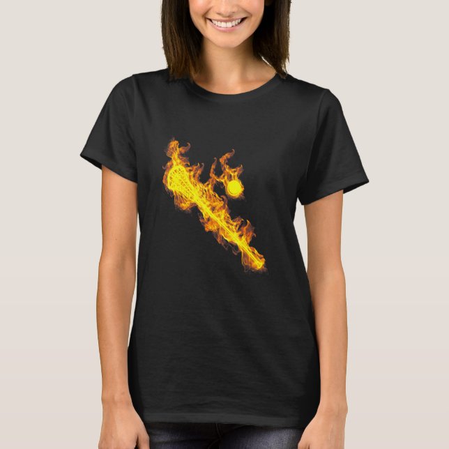 Fire Lacrosse Stick And Ball Flames Lacrosse Playe T-Shirt (Front)