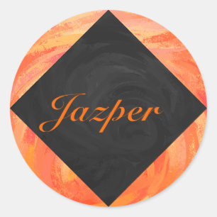 Fire Lake Orange and Black Monogram Classic Round Sticker