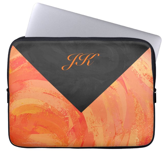 Fire Lake Orange and Black Monogram Laptop Sleeve (Front)