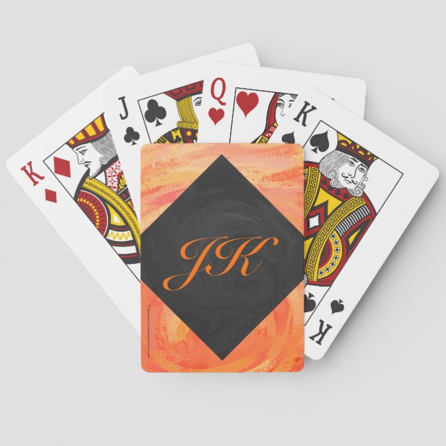 Fire Lake Orange and Black Monogram Playing Cards (Back)