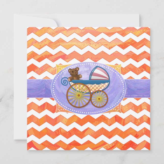 Fire Lake Orange Chevron Baby Invitation (Front)