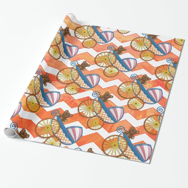 Fire Lake Orange Chevron Baby Wrapping Paper (Unrolled)