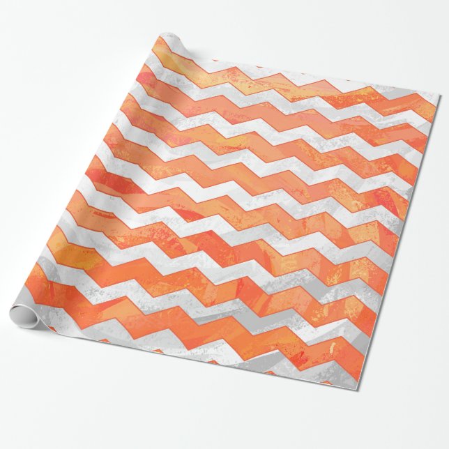 Fire Lake Orange Chevron Pattern Wrapping Paper (Unrolled)