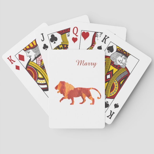 Fire Lion  Custom Name Playing Cards (Back)