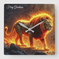 Fire Lion infernal landscape blazing mane art