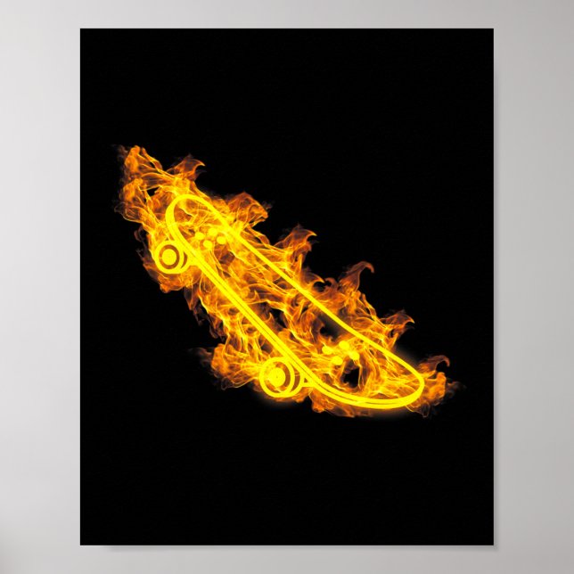 Fire Longboard Skateboard Flaming Skater Skateboar Poster (Front)