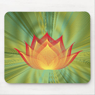Fire Lotus Black Red Yellow Green Floral Template Mouse Mat