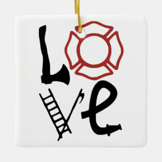 FIRE LOVE with Axe, Maltese Cross, Ladder, Pike Ceramic Ornament