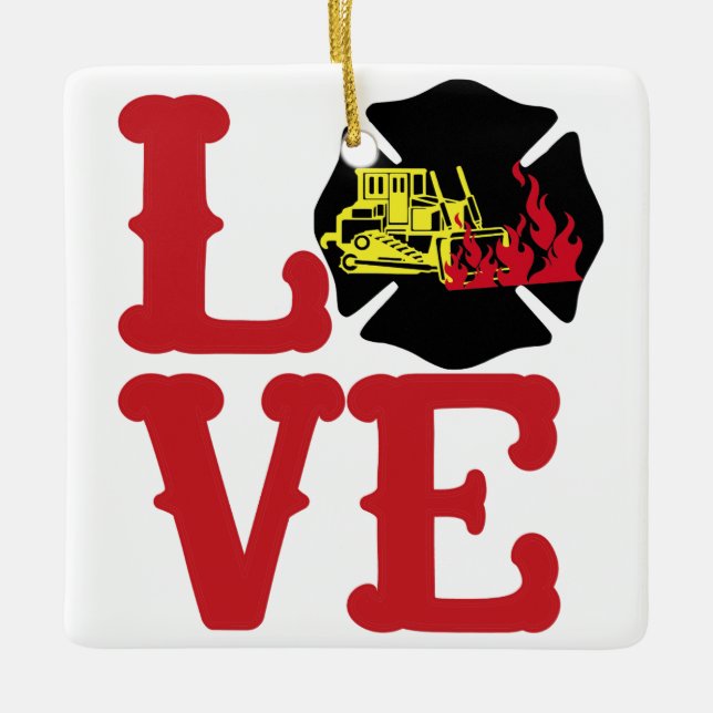 FIRE LOVE with Dozer and Flames [FL15] Ceramic Ornament (Front)