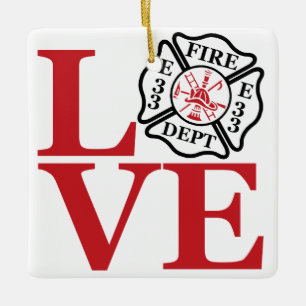 FIRE LOVE with maltese cross and engine number Ceramic Ornament