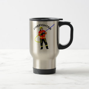 Fire man in use clothes travel cups