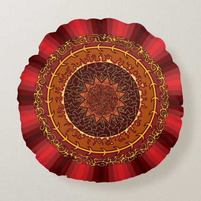 Fire Mandala Round Pillow (Front)