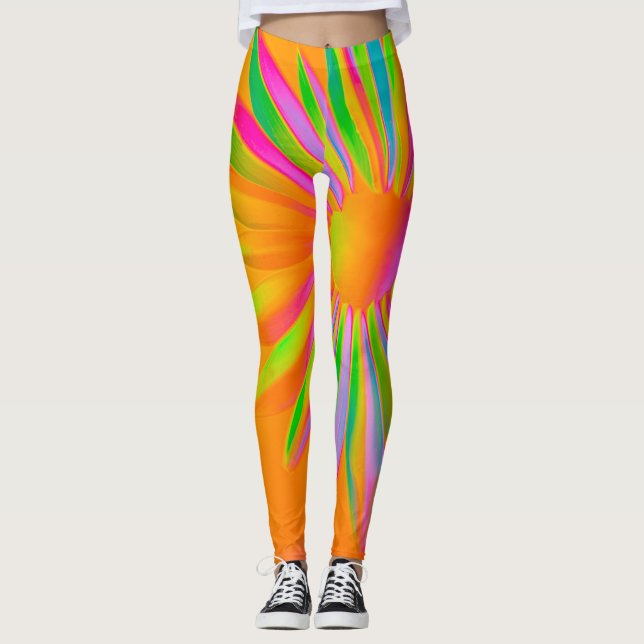 FIRE MULTI COLOR FANTASY FLORAL DESIGN LEGGINGS (Front)