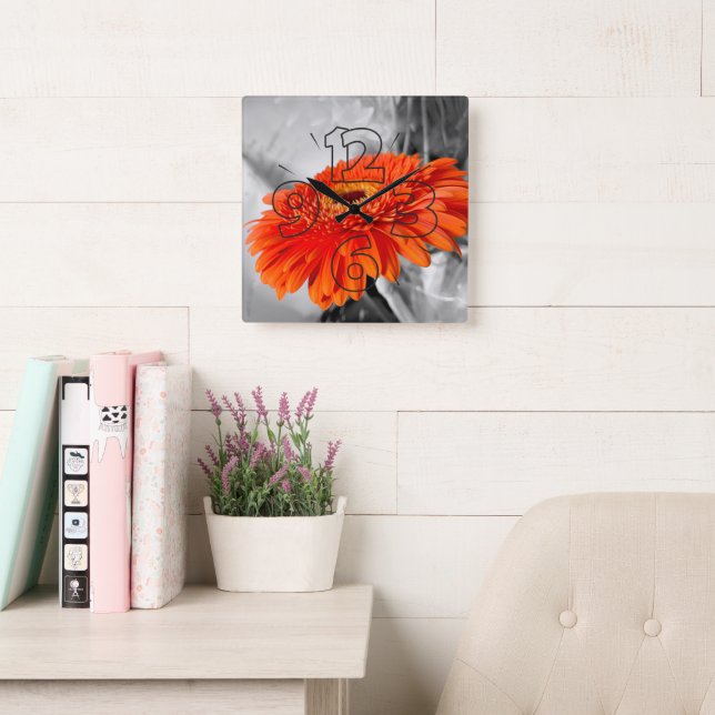 Fire on petals square wall clock (Reading Room)