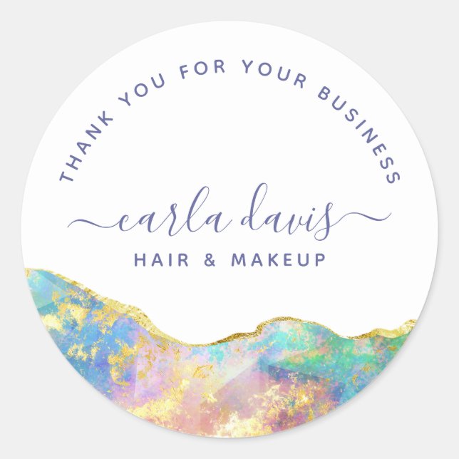 Fire Opal Rainbow Gemstone Business Thank You Classic Round Sticker (Front)