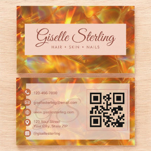 Fire Opal Stone Elegant Modern Amber QR Code Business Card