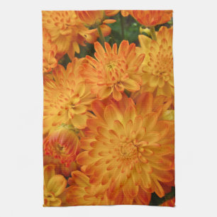 Fire Orange Chrysanthemums Tea Towel