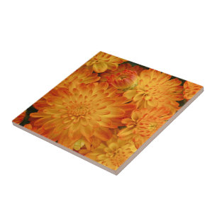 Fire Orange Chrysanthemums Tile
