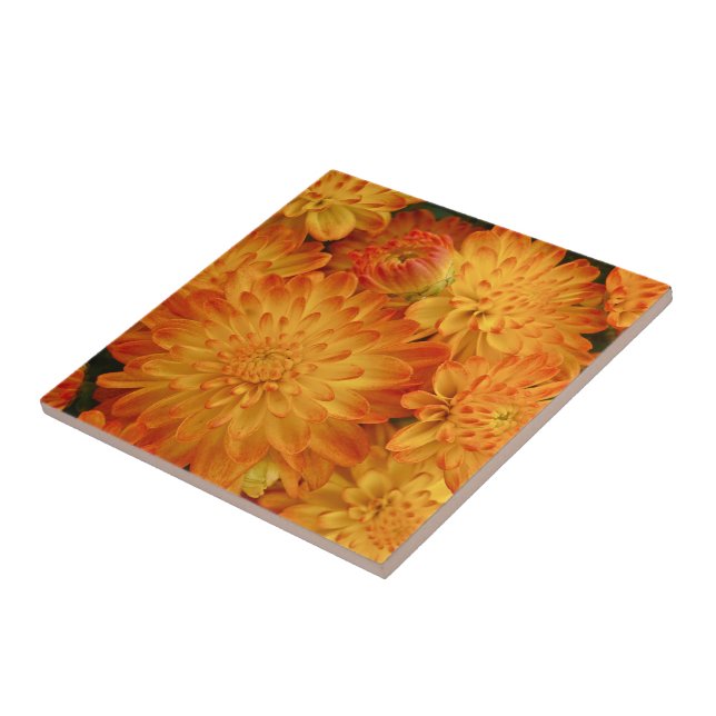 Fire Orange Chrysanthemums Tile (Side)