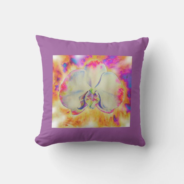 Fire Orchid, abstract tropical floral painting Outdoor Cushion (Front)