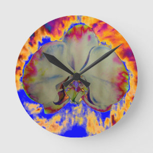 Fire Orchid, abstract tropical floral painting Round Clock