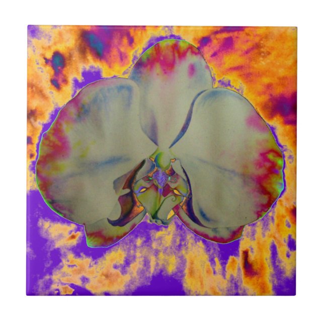 Fire Orchid, abstract tropical floral painting Tile (Front)