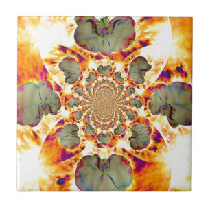 Fire Orchid, abstract tropical floral painting Tile