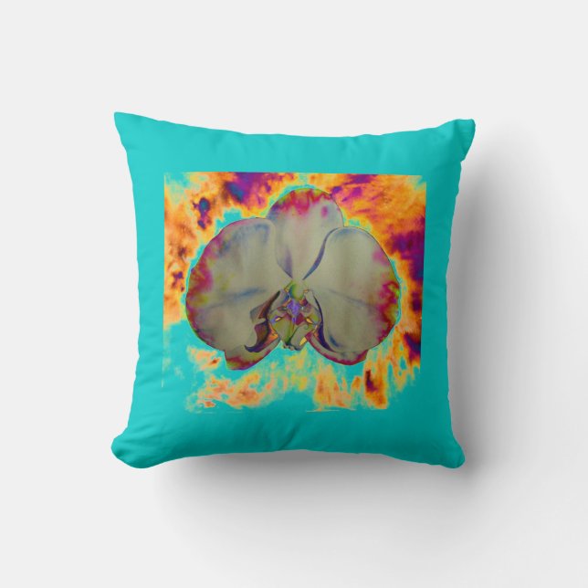 Fire Orchid, abstract vibrant watercolor floral Cushion (Front)