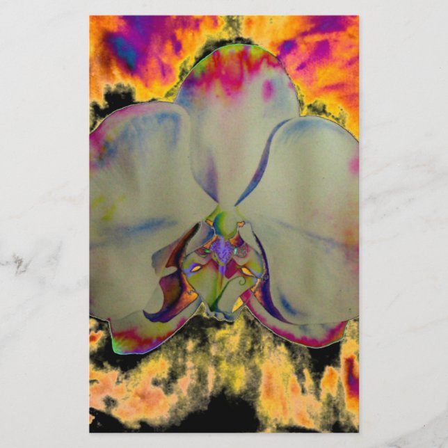 Fire Orchid, abstract vibrant watercolor floral Stationery (Front)