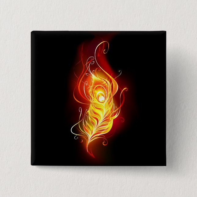 Fire Peacock Feather 15 Cm Square Badge (Front)