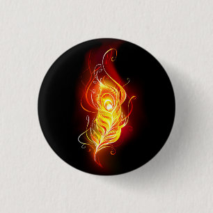 Fire Peacock Feather 3 Cm Round Badge