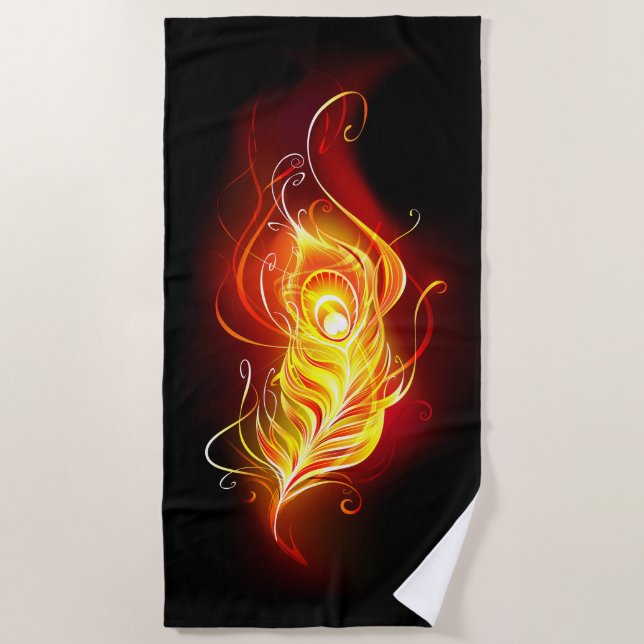 Fire Peacock Feather Beach Towel (Front)